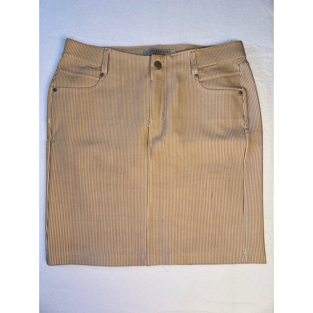 Liverpool Los Angeles Tan White Striped Denim Mini Skirt Size 4/27